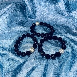 Elegant Black Beaded Bracelet Set